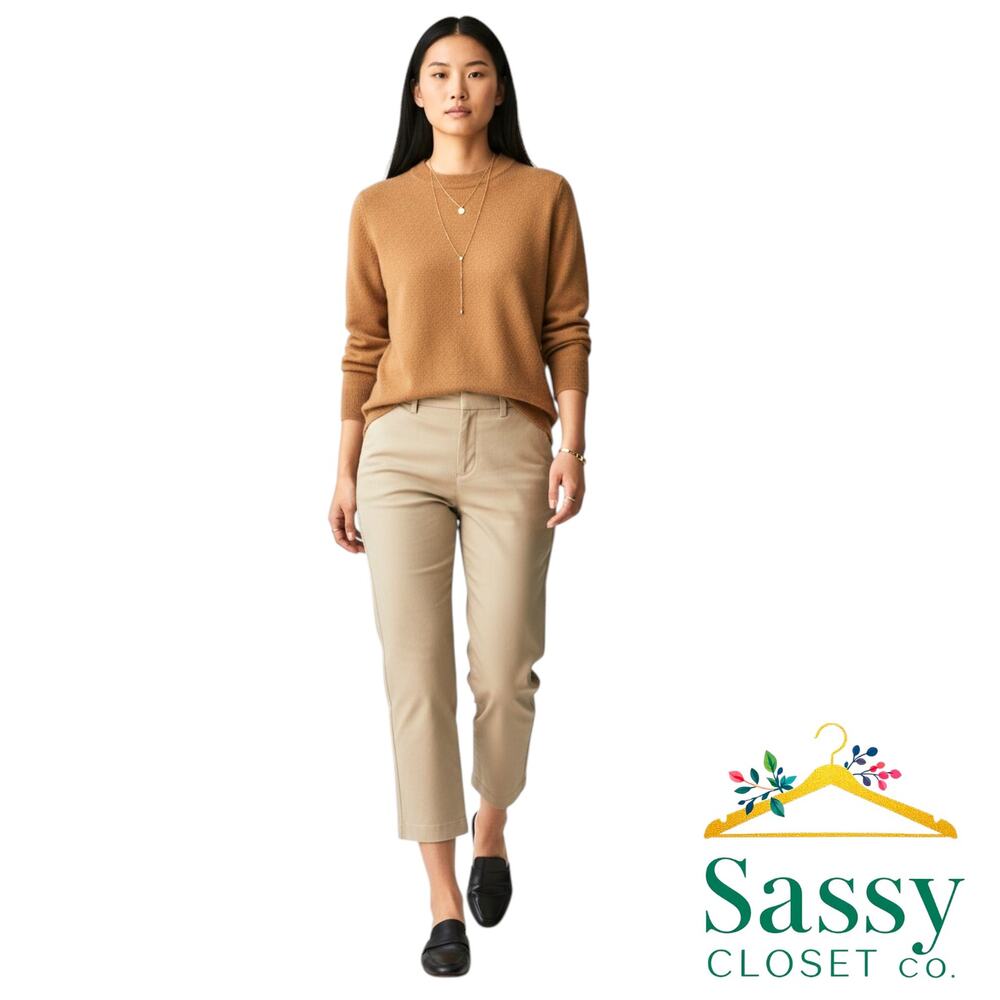 TALBOTS Beige Ivory Cropped Pants 16 Signature Fit Stretch Cotton Chinos EUC